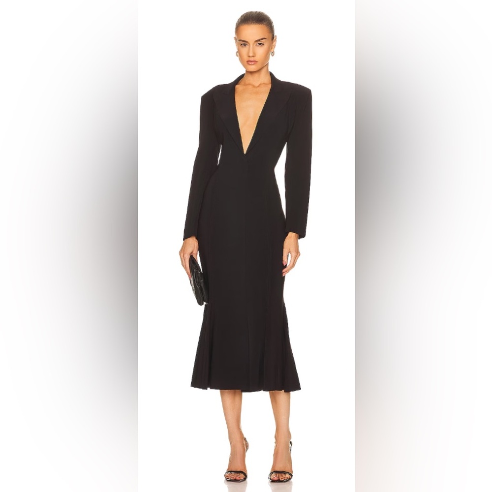 Norma Kamala Black Fishtail Midi Dress, Size S